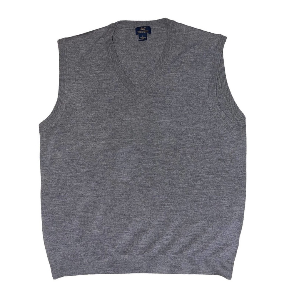 Brooks Brothers 346 Extra Fine Merino Wool V-Neck Sweater Vest Mens L Gray